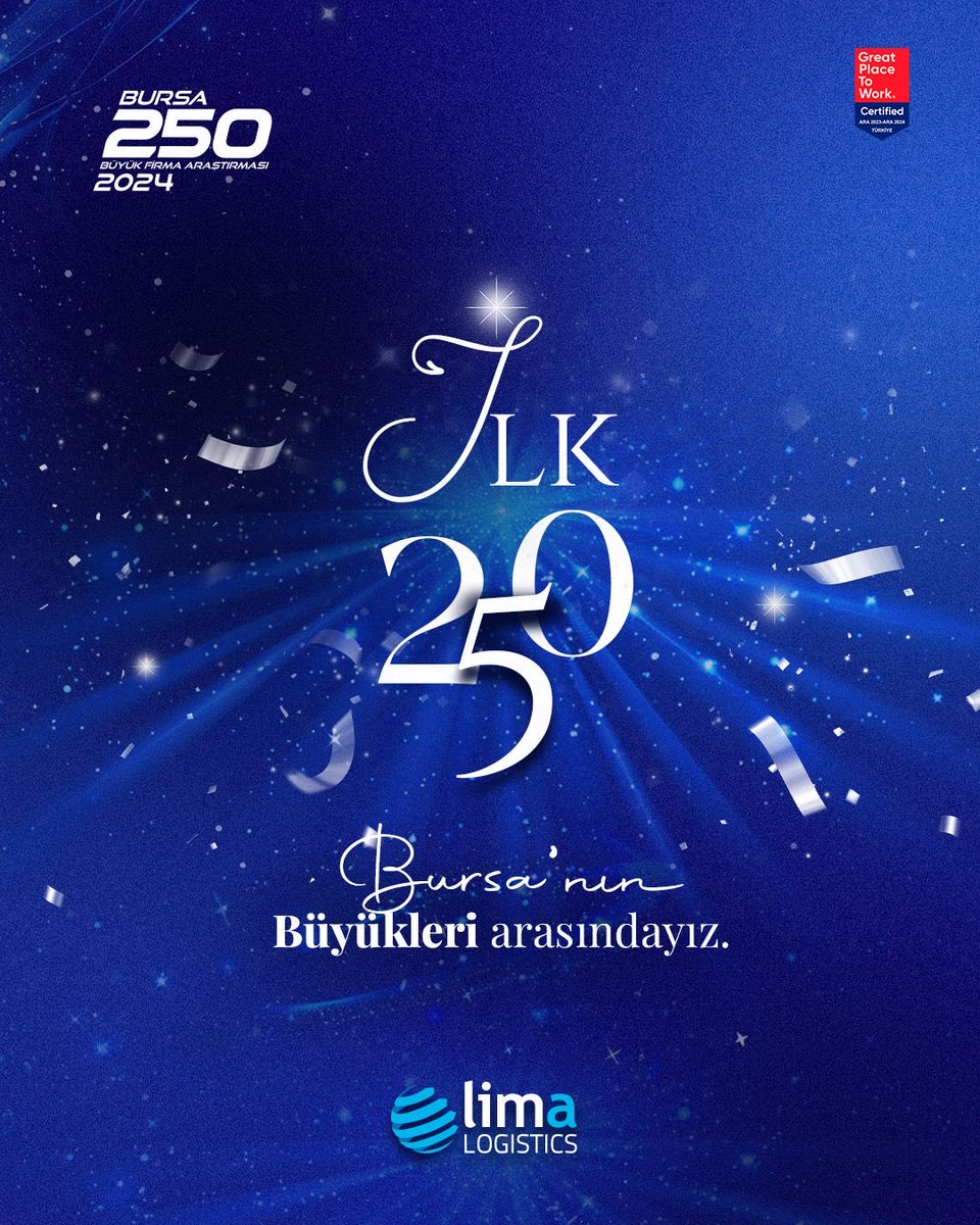 Limalojistik's tweet photo. BTSO İLK 250'DE YERİMİZİ ALDIK 🚀🏆

Tecrübemiz ve büyüyen ekibimizle BTSO’nun kent ekonomisine ışık tutan “Bursa 250 Büyük Firma Araştırması - 2024" listesinde yer almanın gururunu yaşıyoruz.

.
.
.
#limalogistics #limaeurope #limagreen #ilk250 https://t.co/39sLDQPeuD
