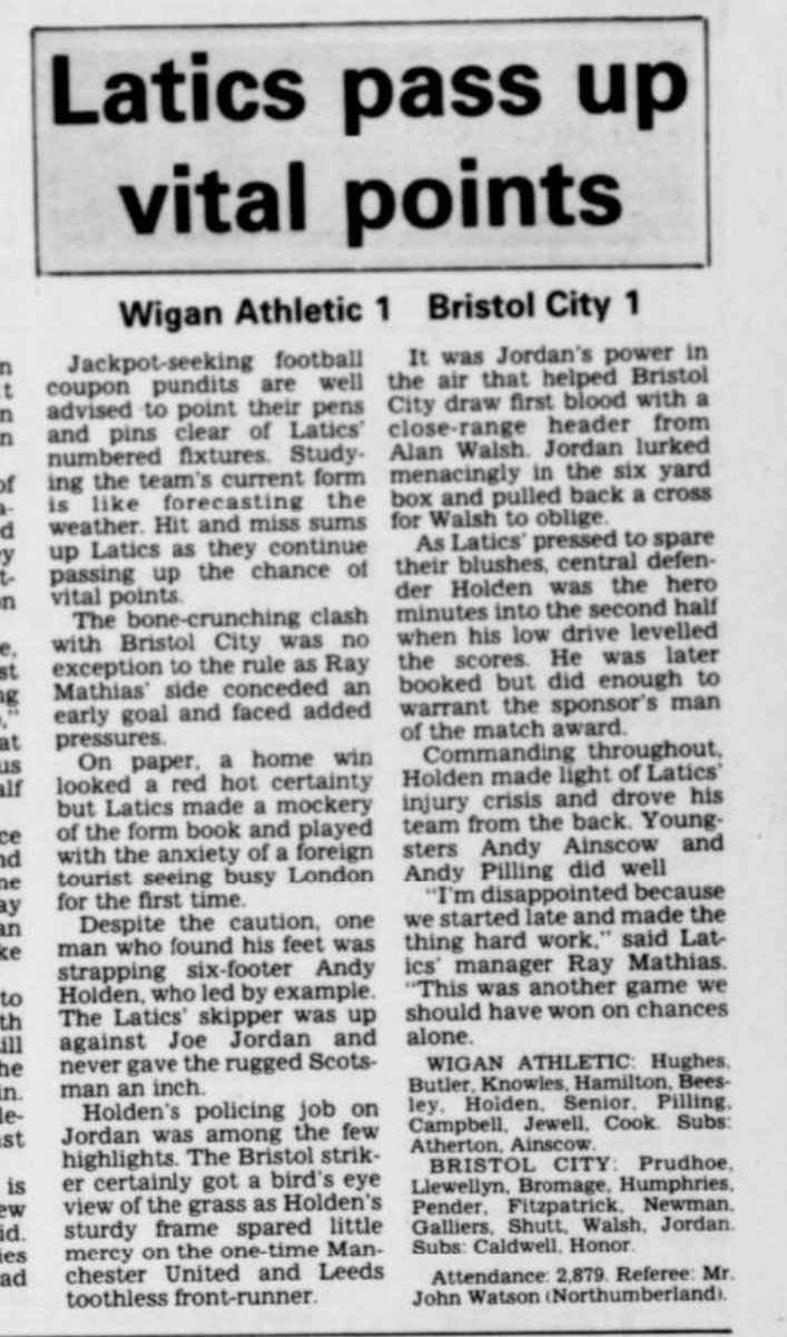 WAFCHeritage's tweet image. On this day in 1988 Latics drew 1-1 with Bristol City in a league match at Springfield Park. Andy Holden got the Wigan goal 👇 #wafc @WiganAthSC @HeritagePodWAFC @LaticsOfficial @PWUPodcast