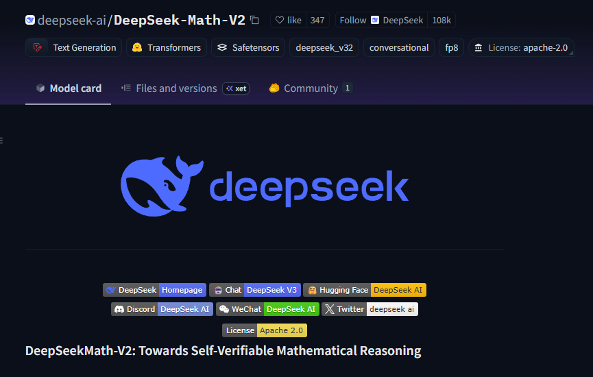 DeepSeek-Math-V2 es un LLM / razonador especializado matemáticas 

Como OpenAI y Google DeepMind, ha alcanzado medalla de oro en la Olimpiada Internacional de Matemáticas 

Pesos abiertos y chino