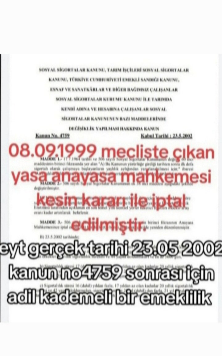 Vatandaşlık maaşı vereceğize öncelikle alın teriyle çalışmış insanların  hakkını verin.Eyt23.11.2001deiptal edildi.23.5.2002deyürürlüğe girdi9.99ile23.5.2002eytye dahil edilmeli.24.5.2002.ile2008arası kademe düzenlenmeli
<a href="/RTErdogan/">Recep Tayyip Erdoğan</a> 
<a href="/Akparti/">AK Parti</a> 
<a href="/isikhanvedat/">Prof. Dr. Vedat Işıkhan</a> 
<a href="/MHP_Bilgi/">MHP</a> 
<a href="/zorlu77/">Prof.Dr.Kürşad ZORLU</a>