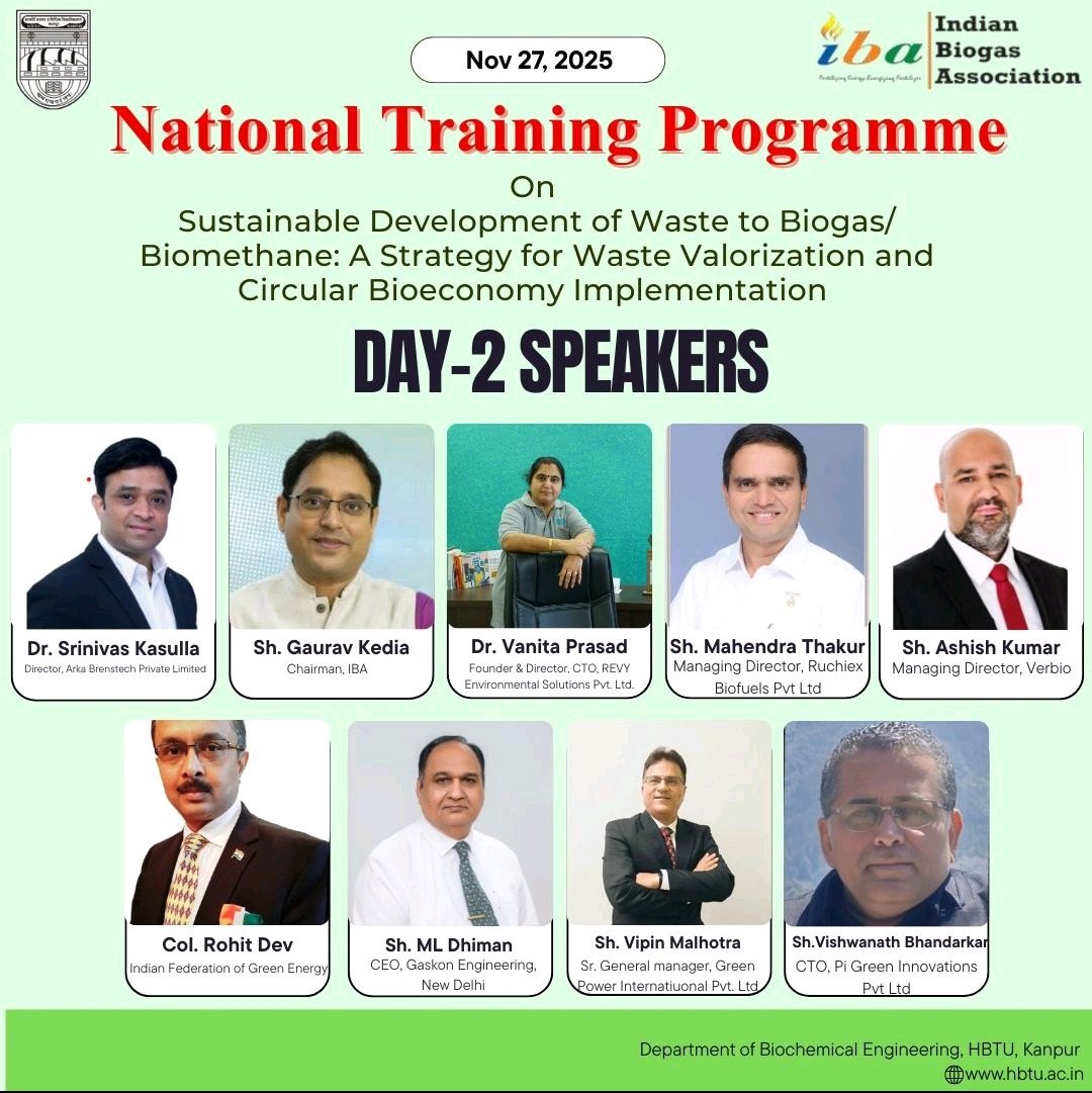 Honored to be a Day2 speaker at the National Training Programme on Waste-to-Biogas/Biomethane at HBTU, Kanpur. The session was extremely well received by an energetic and insightful group of participants. A special appreciation to Dr. Sachin and his dedicated team at HBTU.