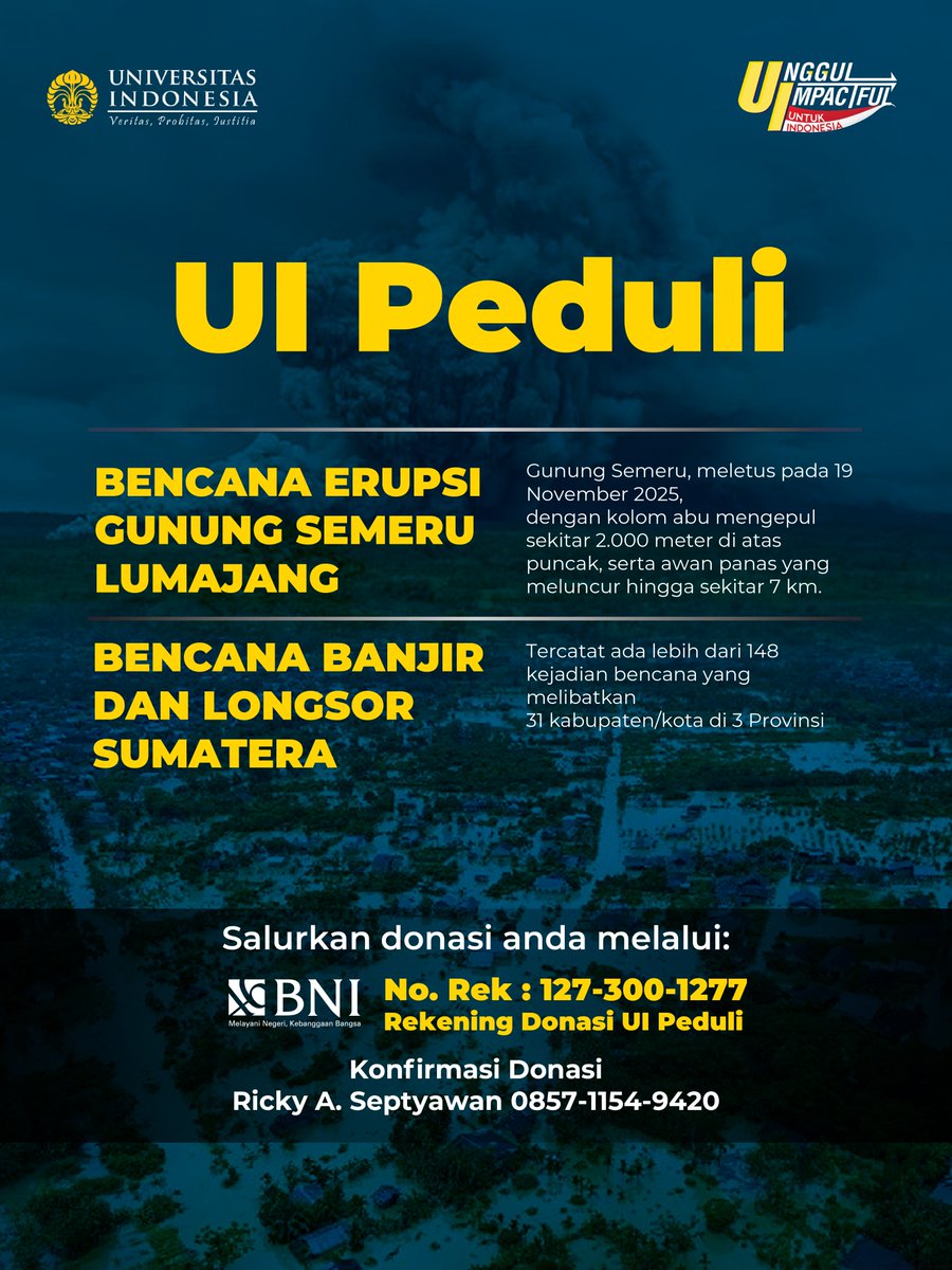 Di bawah abu Semeru yang kembali membumbung, dan di tengah banjir bandang hingga longsor yang melanda Sumatra, banyak saudara kita sedang berjuang bangkit. Kini saatnya kita hadir, meski dari jauh, dengan bantuan yang berarti.

Mari bersama kirimkan dukungan bagi mereka yang