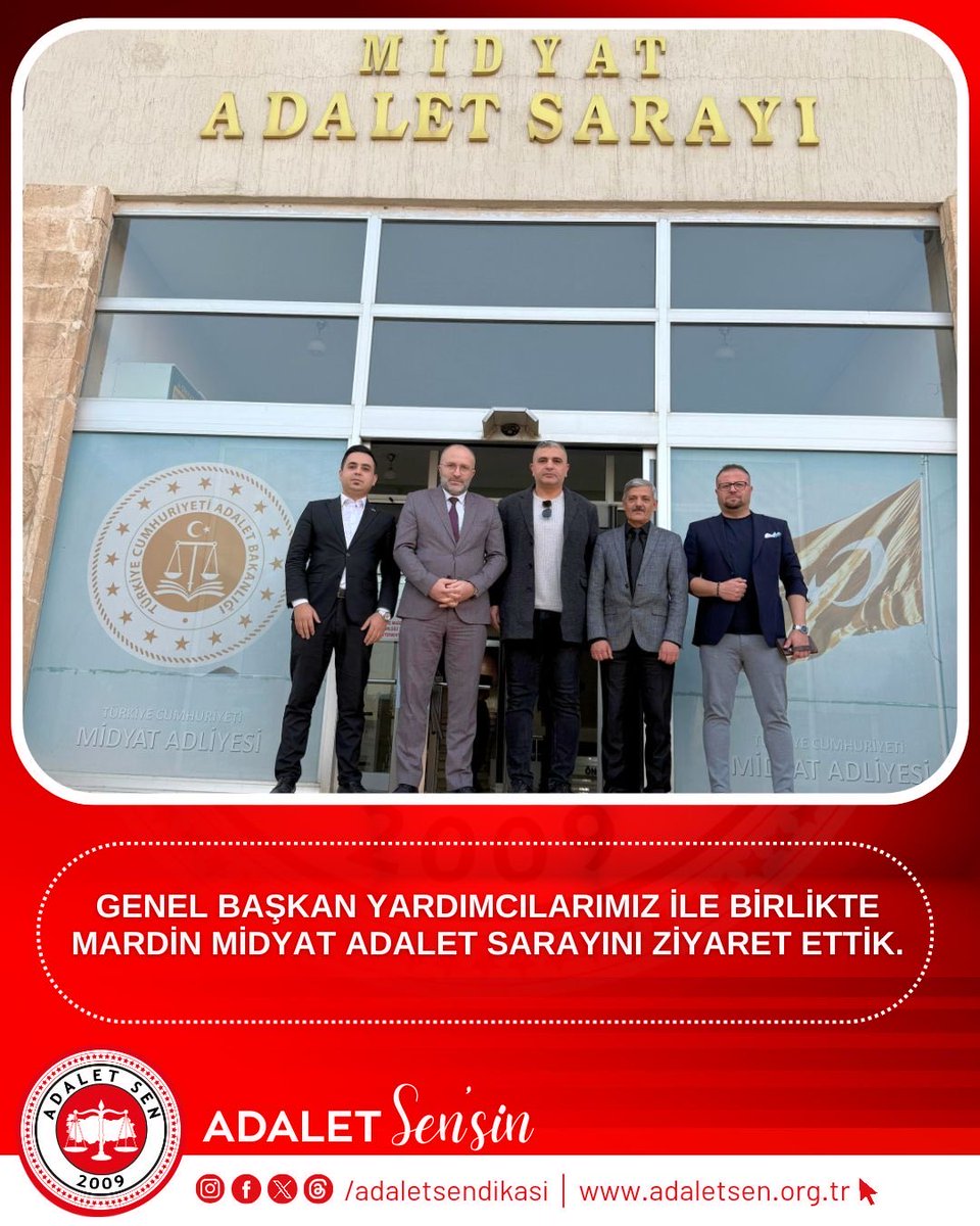 📌 Mardin Midyat Adalet Sarayı Ziyaretimiz
Genel Başkan Yardımcılarımızla birlikte Mardin Midyat Adalet Sarayını ziyaret ederek adliye çalışanlarımızın taleplerini, yaşadığı sorunları ve çözüm önerilerimizi yerinde değerlendirdik.
Adalet hizmetinin daha güçlü bir şekilde