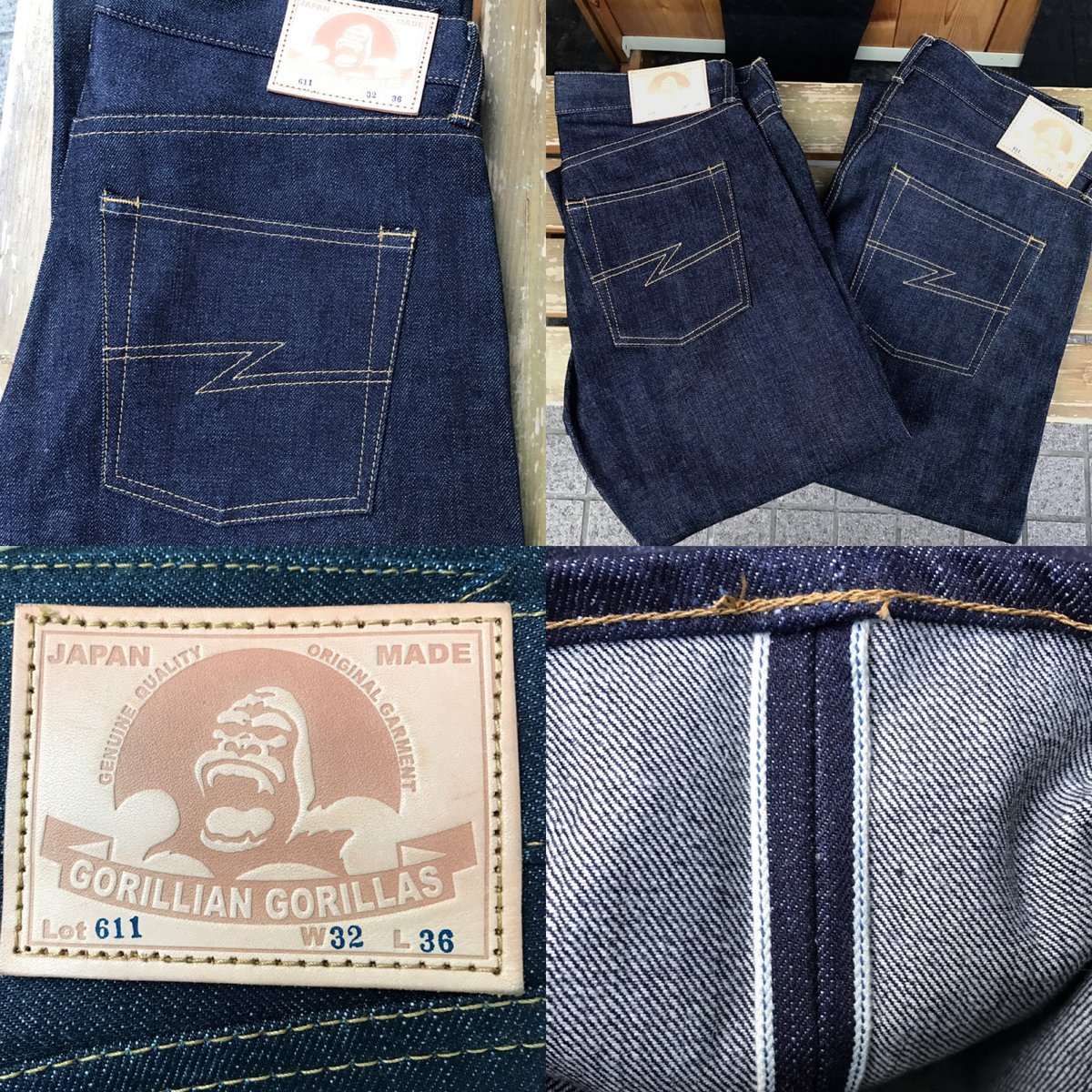 gorillian's tweet image. そういやウェブサイトにすら載ってけないGORILLA（高円寺ゴリラ）のオリジナルデニム

岡山児島の16オンスセルビッヂデニムを使用
オーセンティックなストレートでありながら足長&amp;amp;ヒップアップに見えるようシルエットに徹底的こだわって作ったオリジナルジーンズLot 611

残り在庫もあと5本ほどか🤔