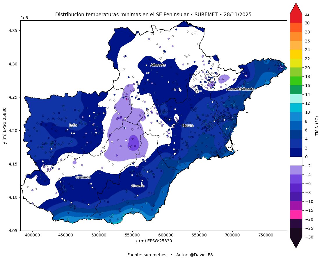 🥶 Hoy viernes la madrugada en el #SEPeninsular ha sido más fría en su conjunto con 275 EMAs registrando helada, pero con una temperatura media de 2.2ºC       

🧊 Mínima: -10,6°C (#PozoRomero)   
🌡️Media de las mínimas: 2,2ºC
📊 Estaciones: 1079       

🟣suremet.es