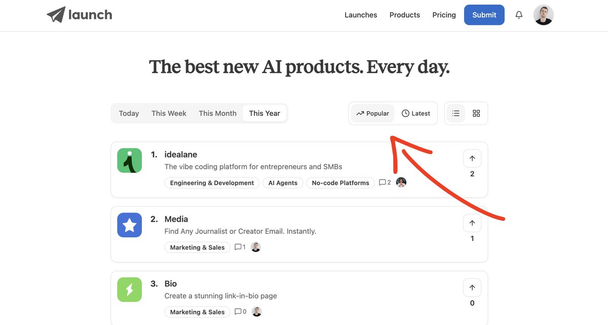 alexmacgregor__'s tweet image. Personal challenge: Launch your app on Launch and I&apos;ll share every single app on here and the Launch socials.

PS - I added popular/latest sorting today so you can switch between hot/latest apps.

Launch your app free: 
trylaunch.ai