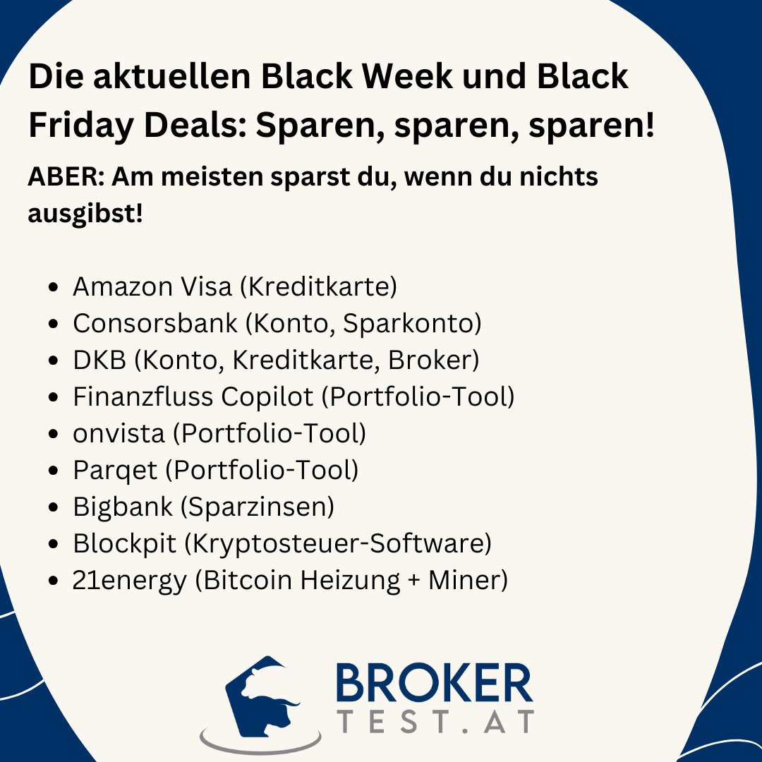 brokertest_at's tweet photo. Black Friday Angebote bei Banken, Karten und Finanzsoftware

Auf https://t.co/hSLuTdZR7F sind die laufenden Angebote gesammelt abrufbar:
https://t.co/nUiT4YZ1qO

#amazon #consorsbank #dkb #finanzfluss #parqet #bigbank #blockpit #21energy https://t.co/cQY1vKcBXO
