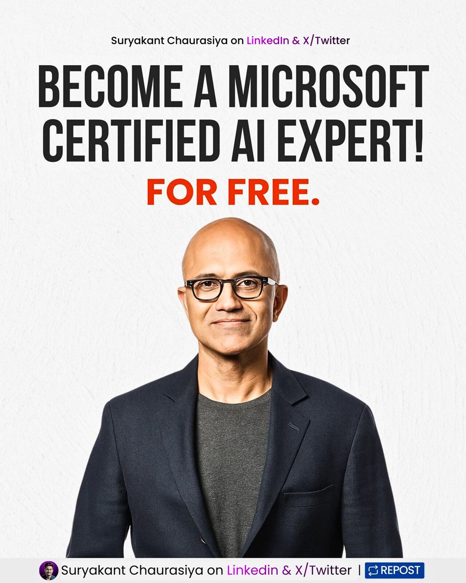 coder_surya's tweet image. @Microsoft  is offering free AI courses with certificates.

No payment required. Upgrade your skills and career. 

Here are the top 9 free Microsoft courses to master AI: 

[ save 🔖 this post for later ]

1. Career Essentials in Generative AI

• Learn how generative AI works in…