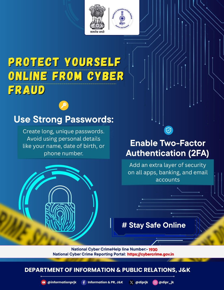 diprjk's tweet image. Staying alert online 🧠⚠️ helps protect your data 🔐, avoid scams 🚫, and keep your digital life safe 🛡️. Stay smart, stay secure! 🌐✨.
#CyberSafety #DigitalSecurity #StaySafeOnline #cyberawareness @OfficeOfLGJandK @CM_JnK @Cyberdost