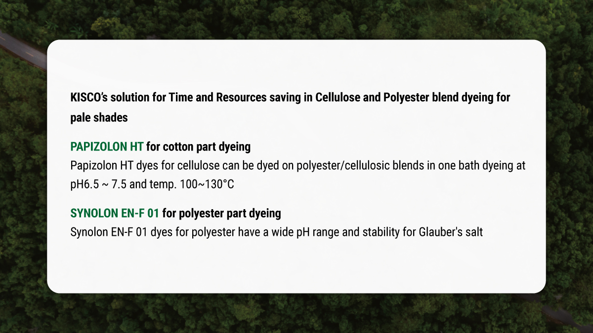 KISCOChem's tweet image. KISCO’s solution for Time and Resources saving in Cellulose and Polyester blend dyeing for pale shades

#OneBath #Dyeing #Solution #Resources #Saving