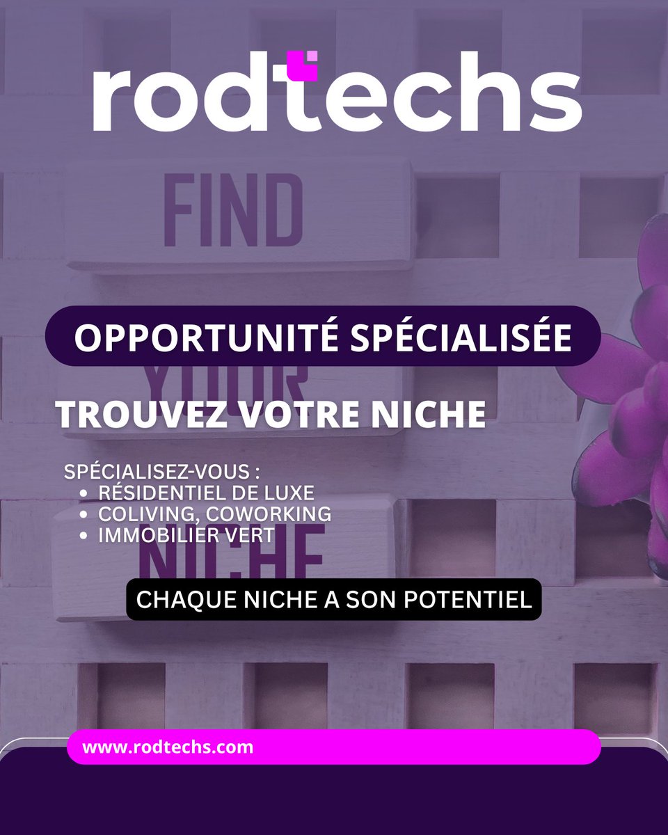 RodTechs_'s tweet image. Spécialisez-vous : résidentiel de luxe, coliving, coworking, immobilier vert. chaque niche a son potentiel
#NicheImmobilière #Innovation #PropTech #RodTechs #realestate #realestateagent #luxuryrealestate #realestategoals #commercialrealestate #realestatesales