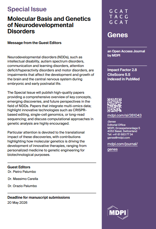 Genes_MDPI's tweet image. 🚨Submissions Opened!
Special Issue: Molecular Basis and Genetics of Neurodevelopmental Disorders

Guest Editors: Dr. Pietro Palumbo; Dr. Massimo Carella and Dr. Vasileios Siokas

#Genetics #Genomics #Neurodevelopment #NGS
📖Submit your work at: mdpi.com/journal/genes/…
