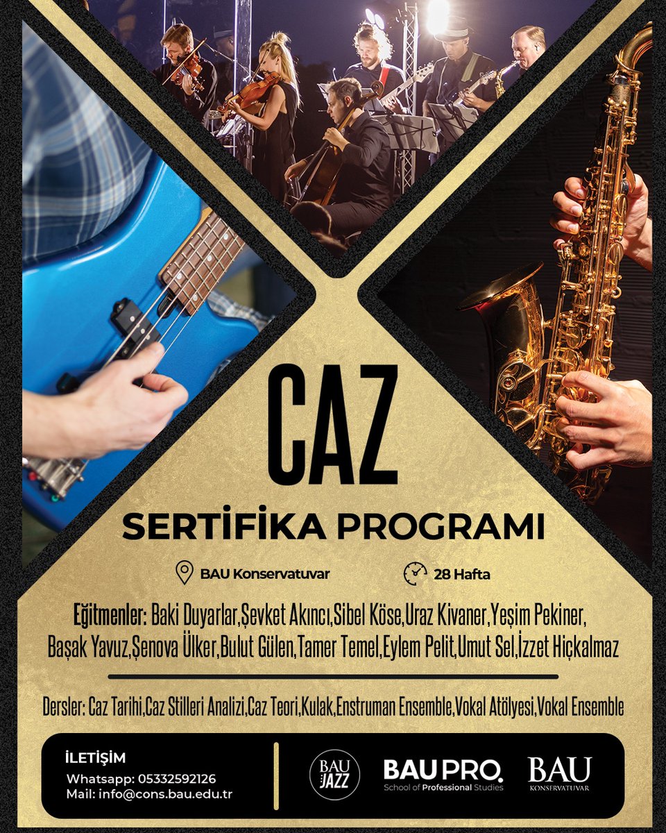 bauprofessional's tweet photo. Caz, duyguların en özgür ifadesidir. 🎷
Bahçeşehir Üniversitesi Konservatuvar’ın Caz Sertifika Programı ile kendi sesinizi keşfedebilir, cazın dünyasına adım atabilirsiniz.
28 haftalık eğitimle sahneye hazır bir altyapı kazanırsınız. 🎵

https://t.co/apYjcLZSzd https://t.co/cXD8WLo91O