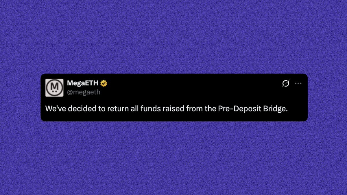 🚨 Latest on @megaeth: They will be refunding all the pre-deposit funds 🛝  Timeline of the event: ‣ Deposit opened [9 AM] ‣ Website and API went down  ‣ System became responsive