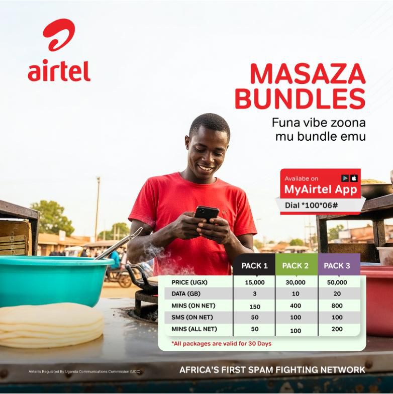 Masaza Bundles bring it all together; data, minutes, SMS. Funa byonna mu bundle emu and keep the vibe flowing. Dial *100*06# or use the My Airtel App. #AirtelMasazaBundles