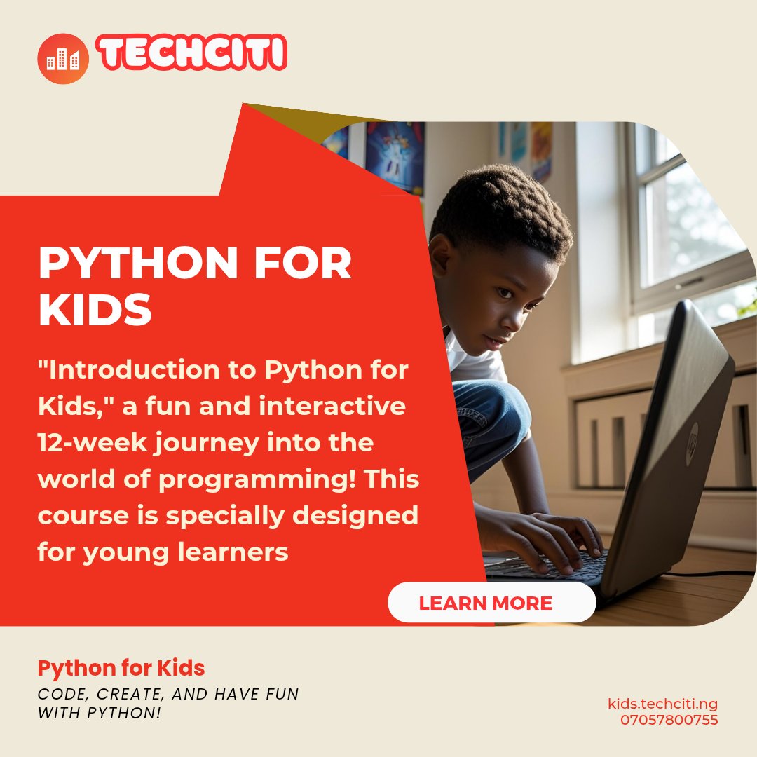 techcitikids's tweet image. Give your child a strong foundation in tech with our beginner-friendly Python course.
Through fun activities and guided challenges, kids learn to code, solve problems, and think creatively — all in a supportive environment.

#TechCitiKids #PythonProgramming #CodeForKids #STEM