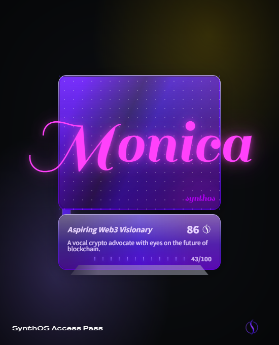 MonicaCryptoX's tweet photo. Check out my personalized pass! 🎨✨

Generated with @SynthOS__!

#SynthOS #DeFiBundle https://t.co/odJfqqNRyB
