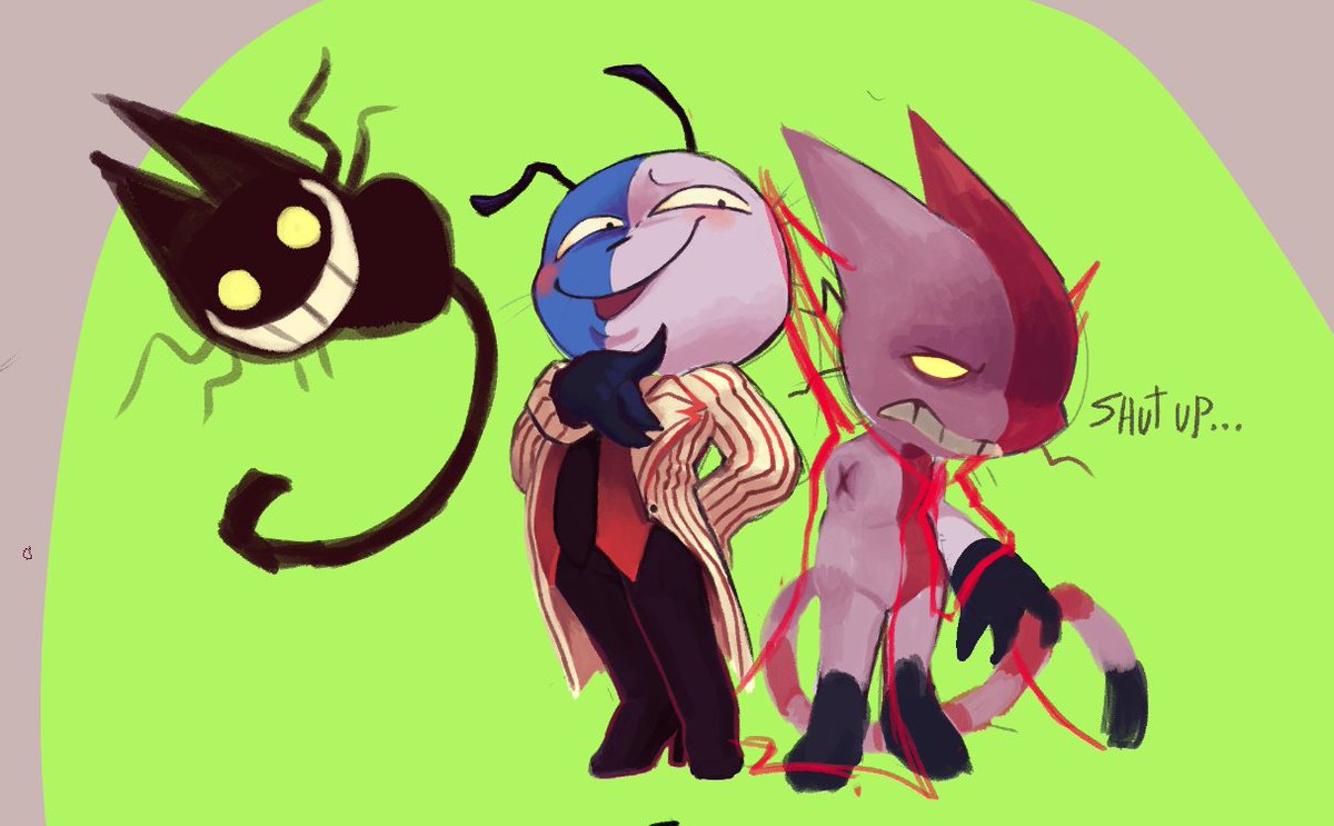 ok so i am making some drawings that i plan on using to talk about my ocs but im kinda taking to long soooo..
... here's a wip of this drawing hehe 
these are Stitches( woke dog) Crosses(they/them cat)  
(also they're siblings)