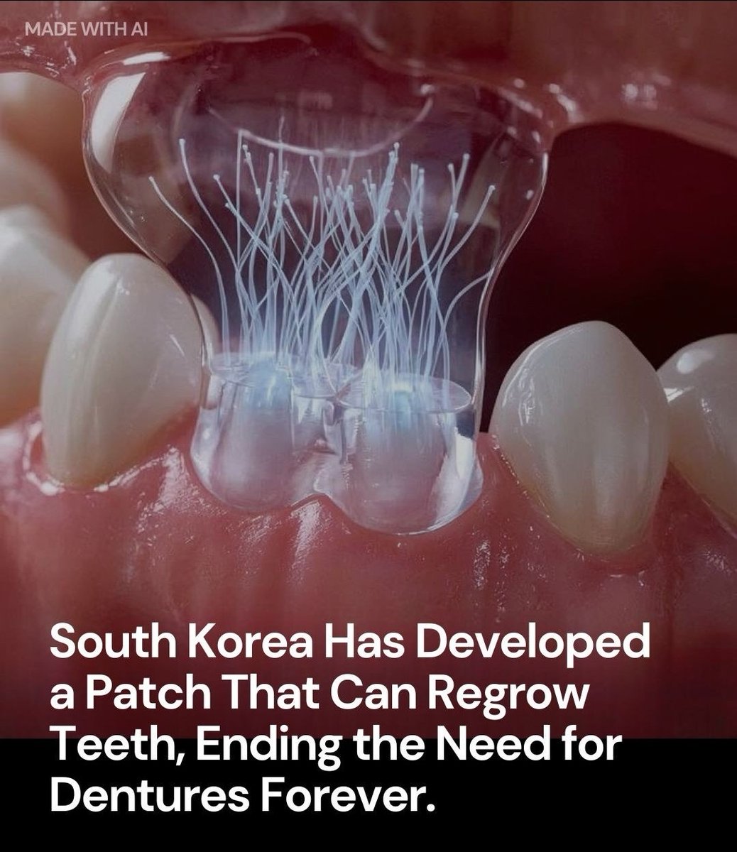 oxalate_r's tweet image. 🇰🇷 INCREDIBLE: South Korea has just unveiled a bioactive patch that can grow back real natural teeth... and it could spell the end of dentures forever! Instead of artificial implants, this small, transparent patch activates the dormant stem cells directly into the jaw. It revives…