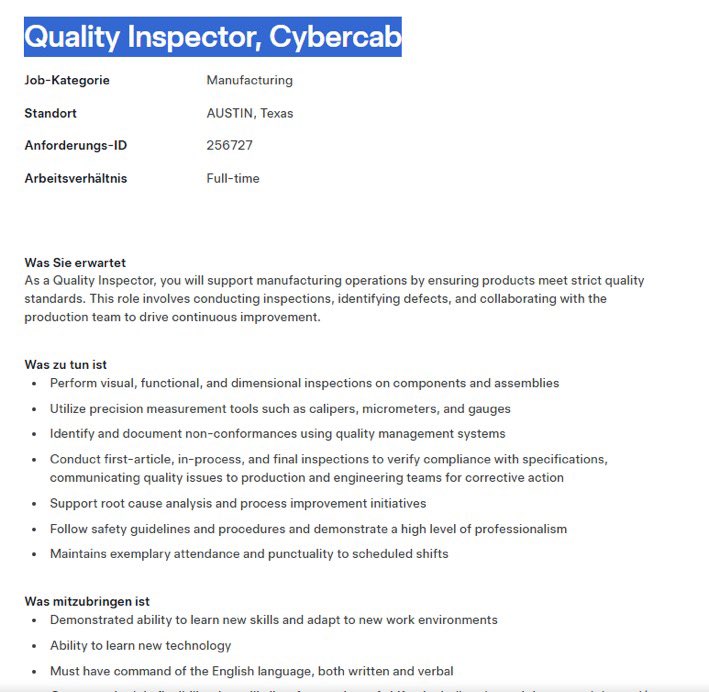 MoneyCode10x's tweet image. 🚀⚡ BREAKING: Tesla Begins Hiring Quality Inspectors for Cybercab — Robotaxi Production Moves Into Rollout Mode

Tesla has just taken one of the clearest operational steps toward launching its Robotaxi platform: hiring Quality Inspectors specifically for Cybercab production.…