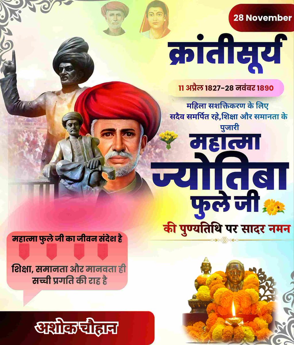 क्रांतिसुर्य महात्मा ज्योतिबा फुले जी की
पुण्यतिथि पर सादर नमन