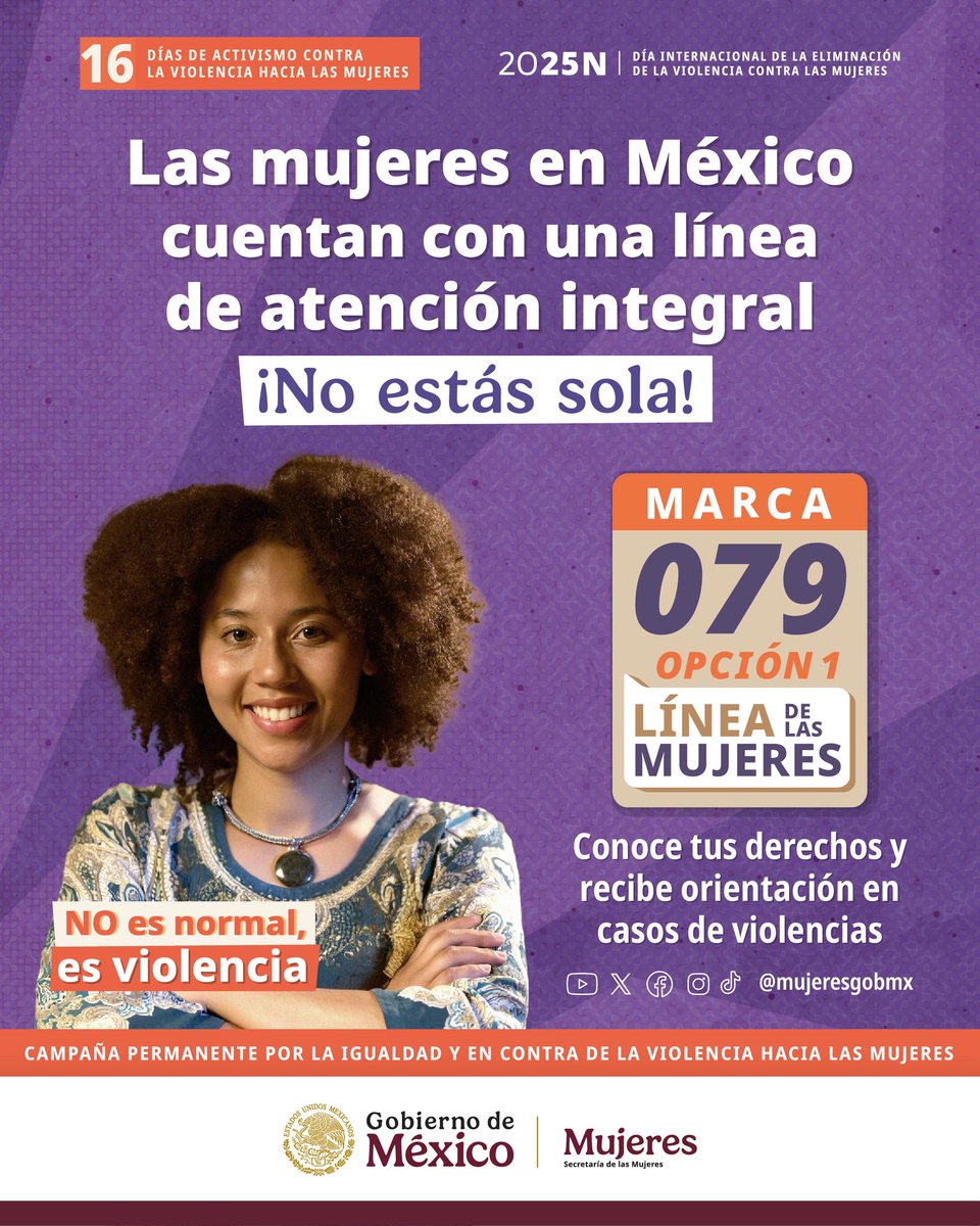 La Línea de las Mujeres está disponible 24/7.

Recibe atención especializada, gratuita y confidencial. Si vives violencia, necesitas orientación jurídica o contención psicoemocional, estamos para ti.

Marca 079, opción 1. ¡No estás sola! 💜