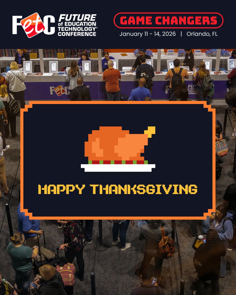 fetc's tweet image. This Thanksgiving, we’re grateful for the incredible educators, leaders, and innovators who inspire change every day. 🧑‍🏫 Your passion drives the future of learning, and we’re thankful to be part of your journey.

Happy Thanksgiving from all of us at FETC to you. 🦃💛