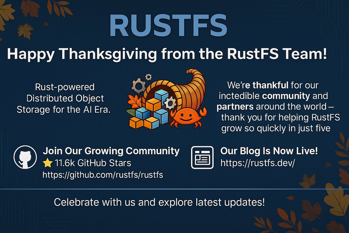 Today we want to say thank you —
to our global users, contributors, and partners who helped RustFS grow so fast in just five months.

Rust-native, AI-era infrastructure is accelerating fast, and RustFS is growing right alongside it.
 #Rust #CloudNative #InfraTech