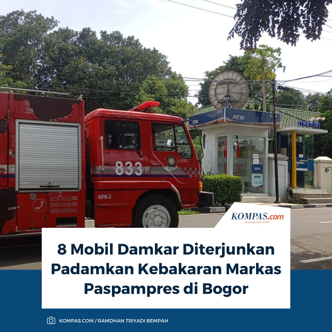 kompascom's tweet image. Sebanyak delapan unit mobil pemadam kebakaran (damkar) dikerahkan ke lokasi kebakaran yang terjadi di Markas Grup C Paspamres, Lawang Gintung, Kota Bogor, Jumat (28/11/2025).

Baca di sini: megapolitan.kompas.com/read/2025/11/2…

~TA #Damkar #Bogor #Kebakaran