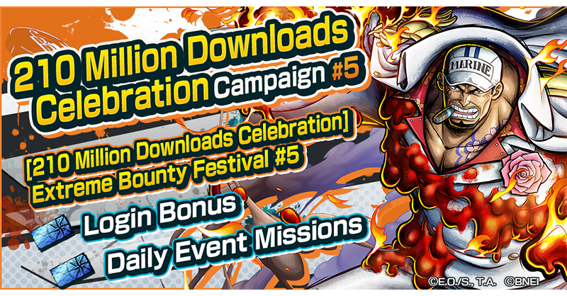 OPBR_global's tweet photo. [210 Million Downloads Celebration Campaign #5]

13 Extreme Legendary Characters including "Navy HQ / Fleet Admiral Akainu [Sakazuki]" are back in this Extreme Bounty Festival!
Event Missions where you can get up to 100 Special Boost Orbs are on too!

#BountyRush
#ONEPIECE https://t.co/KNb3p5PiZ1