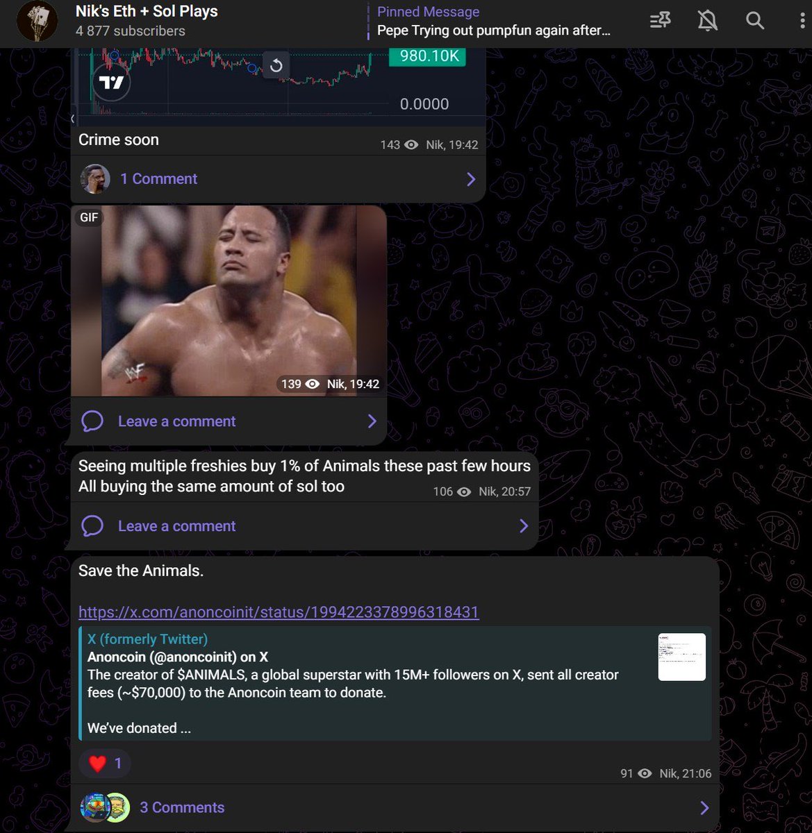 shitcoinMJ's tweet photo. How did top holders/insider chat members on $ANON coin know that the creator fees for $animals would be getting donated before it happened if it was a global superstar who launched the coin? 

>anoncoin is larping celebs who are not logging in to their platform in order to create fake hype and vol in the eco. 

a little too coincidental for whales of anoncoin to know that the dev who’s supposed to be a superstar was going to donate creator fees. 
Something is really fishy with this launchpad; insiders extracted multiple smaller narratives for days on end.