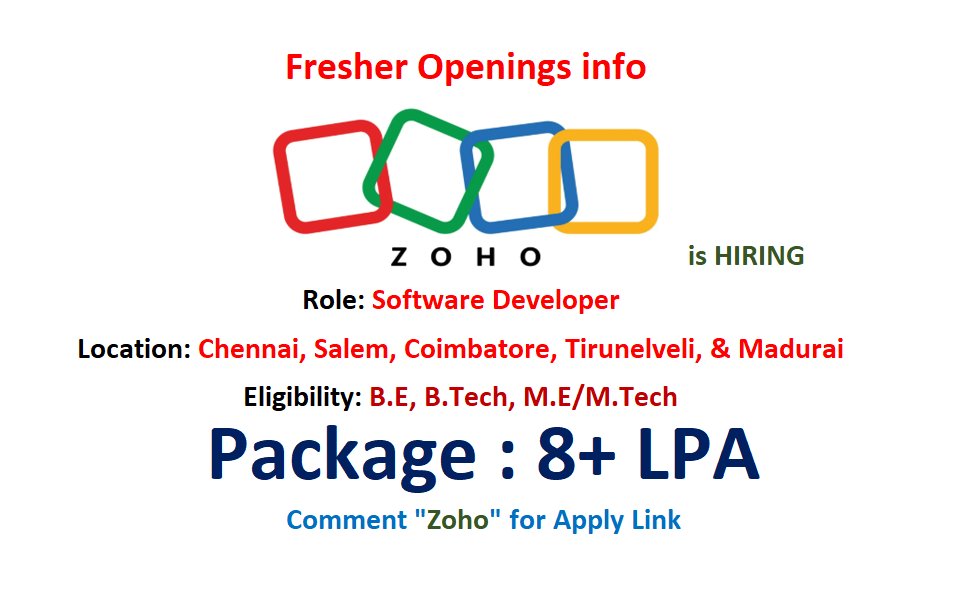 AkshayKumar_JAK's tweet image. Zoho is hiring #Freshers for #Software Developers

Job Description:
- Design &amp;amp; Develop Applications Ensuring top-tier Availability &amp;amp; Performance
- Contribute to all phases of the PDLC
- Write well-designed, testable, and efficient code.

Link: zoho.com/careers/jobdet… 

#Zoho