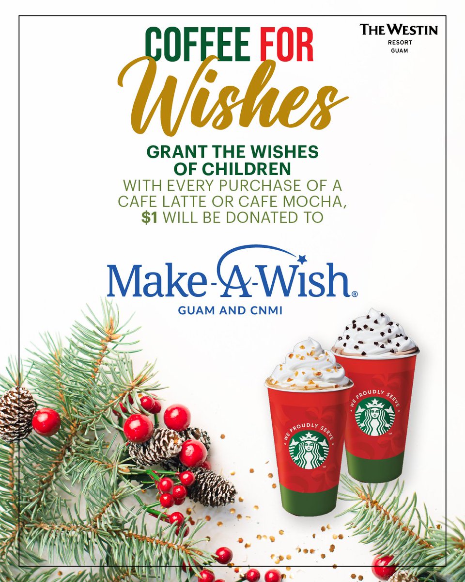Each cup of coffee this holiday season has the power to fulfill a child's wish!

For every purchase of our a Cafe Latte and Cafe Mocha—$1 will be donated to the Make-A-Wish Foundation. Spread joy with every sip, available throughout the entire month of December at The Mix.
