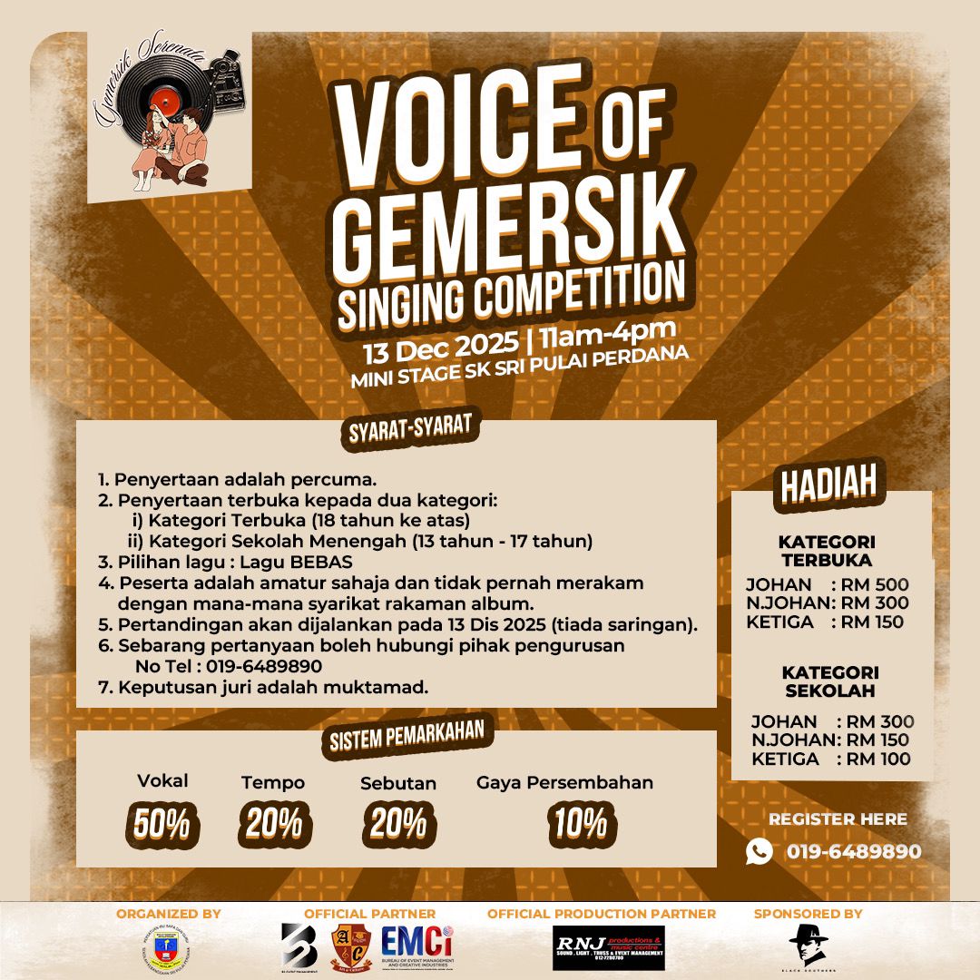 🎤 MINI CONCERT: MALAM PESTA MUDA MUDI 
📆 13 Disember 2025 
🎶 Featuring: MASDO 
🎟 RM50 sahaja!
 
🎤 MINI CONCERT: MALAM RINTIH JIWA 
📆 14 Disember 2025 
🎶 Featuring: Irfan &amp; The Barista, Koma Serenade, Okirama dan Kimalogy 
🎟 RM20 je hoi!