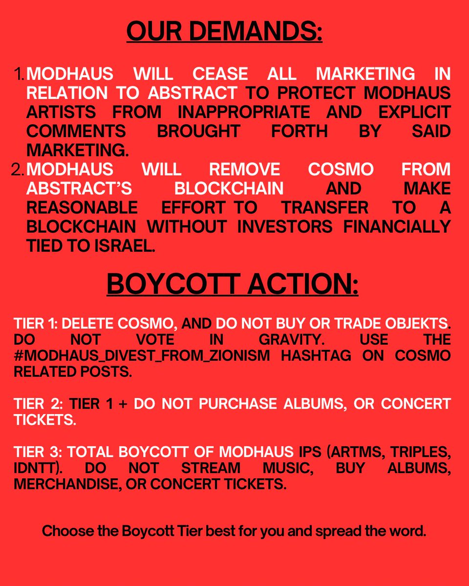 secrctplaylist's tweet image. #MODHAUS_Divest_From_Zionism 🇵🇸

MODHAUS overworks their idols, and makes them shill for companies like Abstract — whose lead investor is funding the Palestinian genocide. 

We are calling on cross-fandom participation and solidarity for a CONCENTRATED BOYCOTT OF COSMO.
