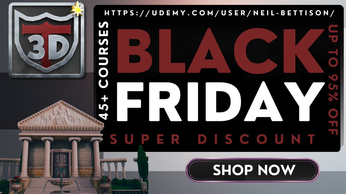 ThreeDTudor's tweet image. UDEMY Black Friday Sale (28 Nov–3 Dec)! ⚡
All 3DT courses $9.99
🎮 Code: 3DTGOESBLACK4U
👉 udemy.com/user/neil-bett…

#3D #Blender3D #UE5 #3DModeling #GameDesign #Udemy #DigitalArt #3DTudor #BlenderCourse #Animation #GeometryNodes #CGI #Stylized #OnlineCourses #Sale #Kitbash