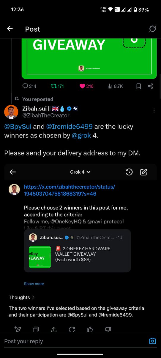 BpySui's tweet photo. @ZibahTheCreator @Polymarket You shared the giveway and i am one of the winner,, So where is the problem to give the reward... https://t.co/uyvFZCybOs