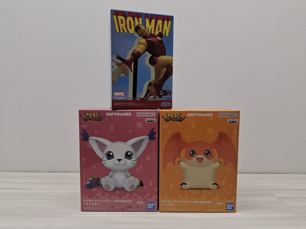 m_t_amuse's tweet image. 万代書店高崎店 プライズ情報 ③

✅#デジモンアドベンチャー SOFVIMATES パタモン / テイルモン

✅#MARVEL  ACT/CUT  PM フィギュア  “アイアンマン”

絶賛稼働中❕✨

#万代高崎