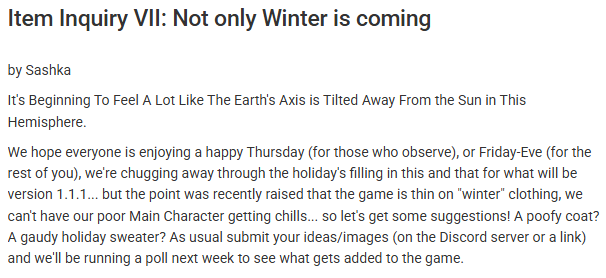 SecretaryGame's tweet photo. Subscribers! We are taking suggestions for more winter clothes to be added to the game. Backers will vote on the ideas next week. https://t.co/8nn8Dxq6tN https://t.co/gljrbSpZyD