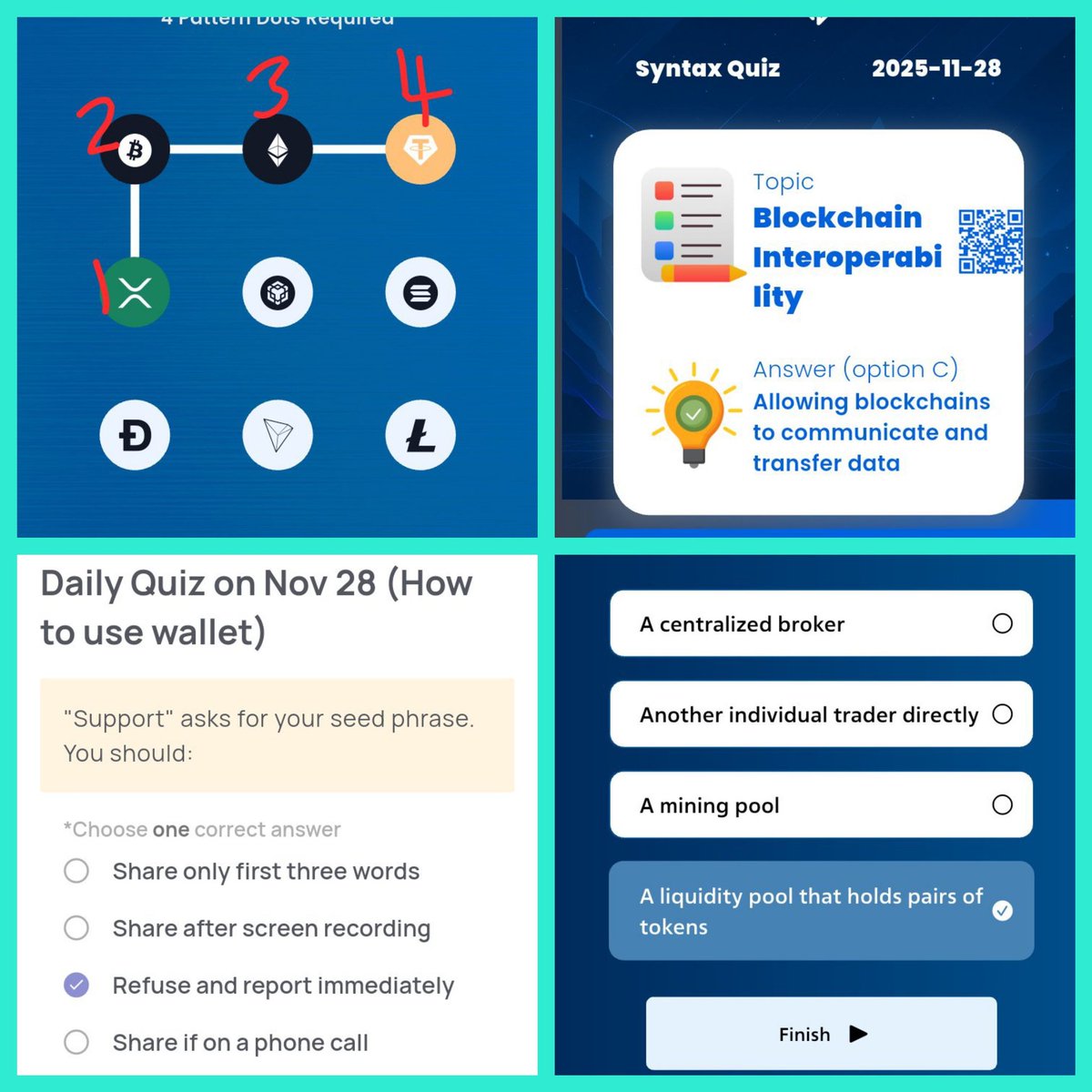 Abukhalil02's tweet image. Marina       ➡️ B
Xenea        ➡️ C
Spur           ➡️ D
Syntax       ➡️ C
Syntax Vault 👉 4-1-2-3