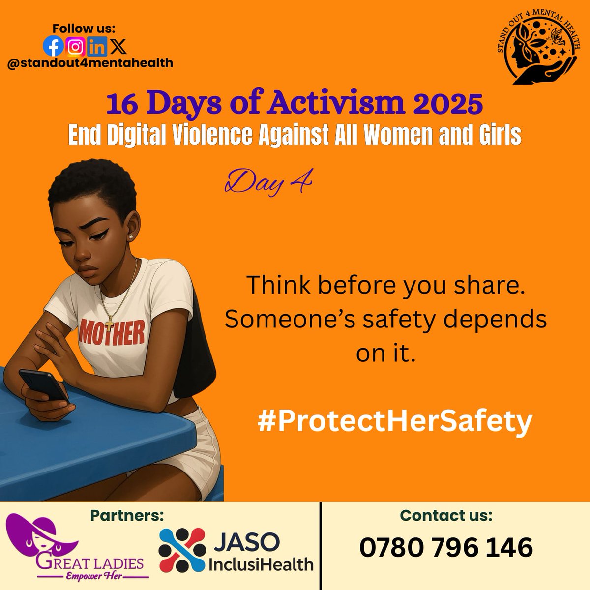 SOut4MH's tweet image. Day 4 | #16DaysOfActivism
Think before you share, someone’s safety depends on it.

A single post can protect or expose.

Pause. Check. Choose safety every time.

 #16Days #EndDigitalViolence #SafeOnlineSpaces #ThinkBeforeYouShare #EndGBV #EndGBVNow