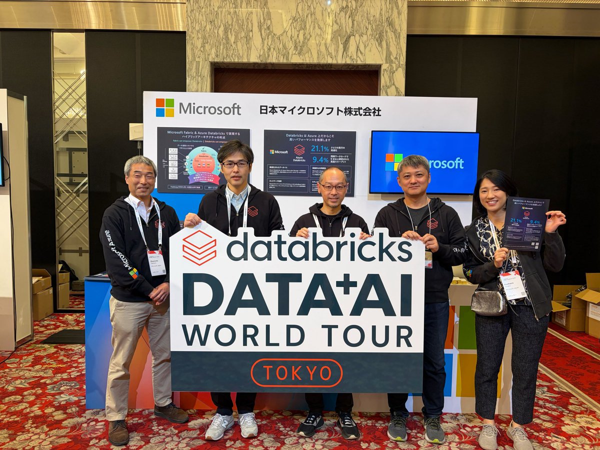 DatabricksJP's tweet image. ／
🗼出展ブースのご案内シリーズ💫
＼
▶︎ 日本マイクロソフト株式会社さま！ 
『Databricks は Azure上で高いパフォーマンスを発揮します！ブースではMicrosoftの精鋭の技術陣が待っておりますので、ぜひブースへお越しください！』
@msdevjp 
#daiwt_tokyo #databricks
#microsoft