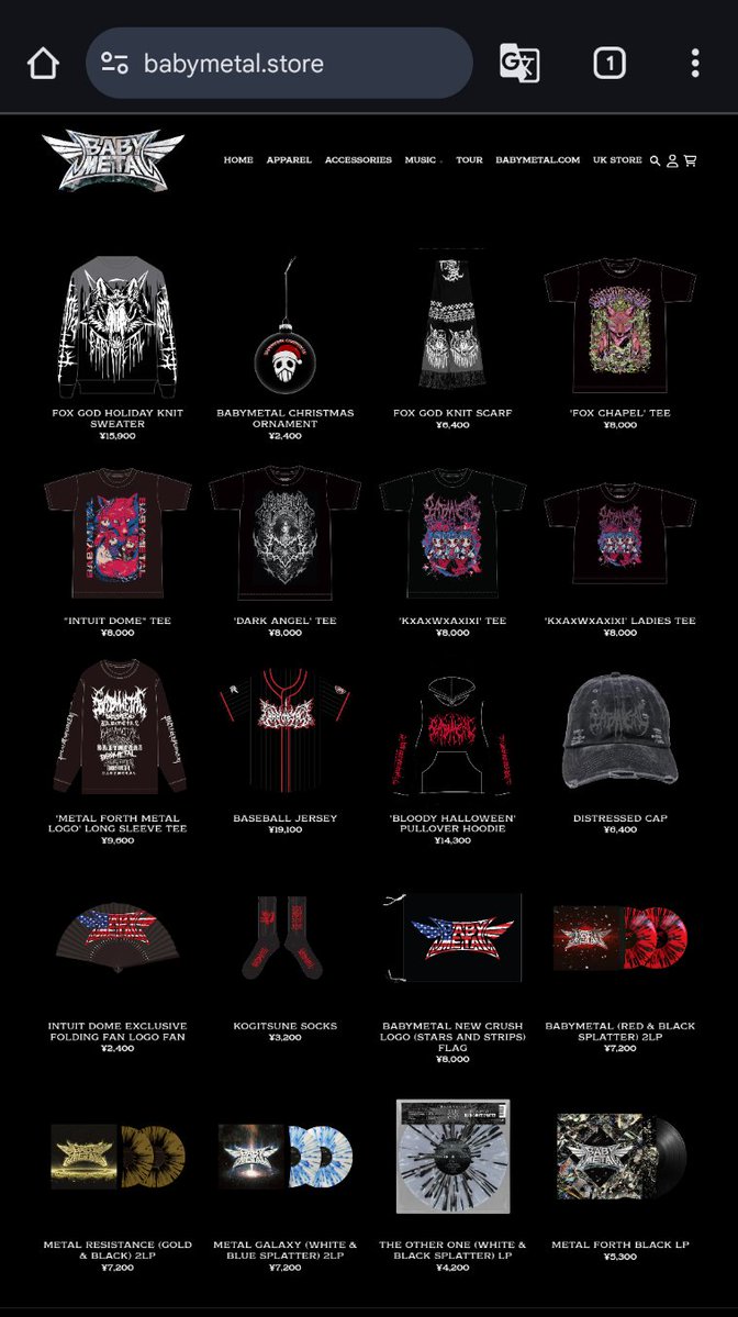 soulbicycle's tweet image. 13:11現在、「BABYMETAL WORLD TOUR 2025-2026 SPECIAL ARENA SHOW IN US INTUIT DOME」グッズの一部が購入可能状態です。

#BABYMETAL Official Store
babymetal.store