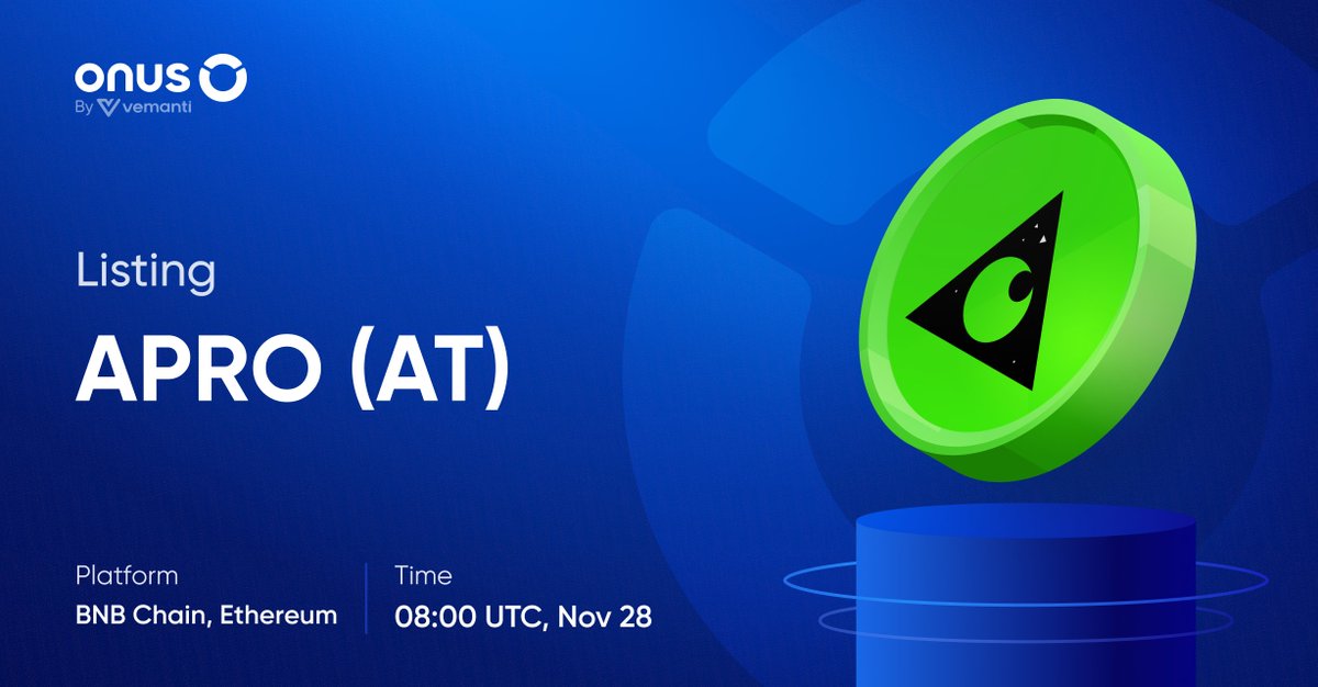 📱 APRO (#AT) gets listed on ONUS

Starting from 08:00 UTC on November 28, 2025, we officially list APRO (#AT) on the ONUS application:

- Off-chain transactions: Send and receive $AT with other users in the ONUS network.
- Swap: Convert $VNDC or $USDT to $AT and vice versa.

📌