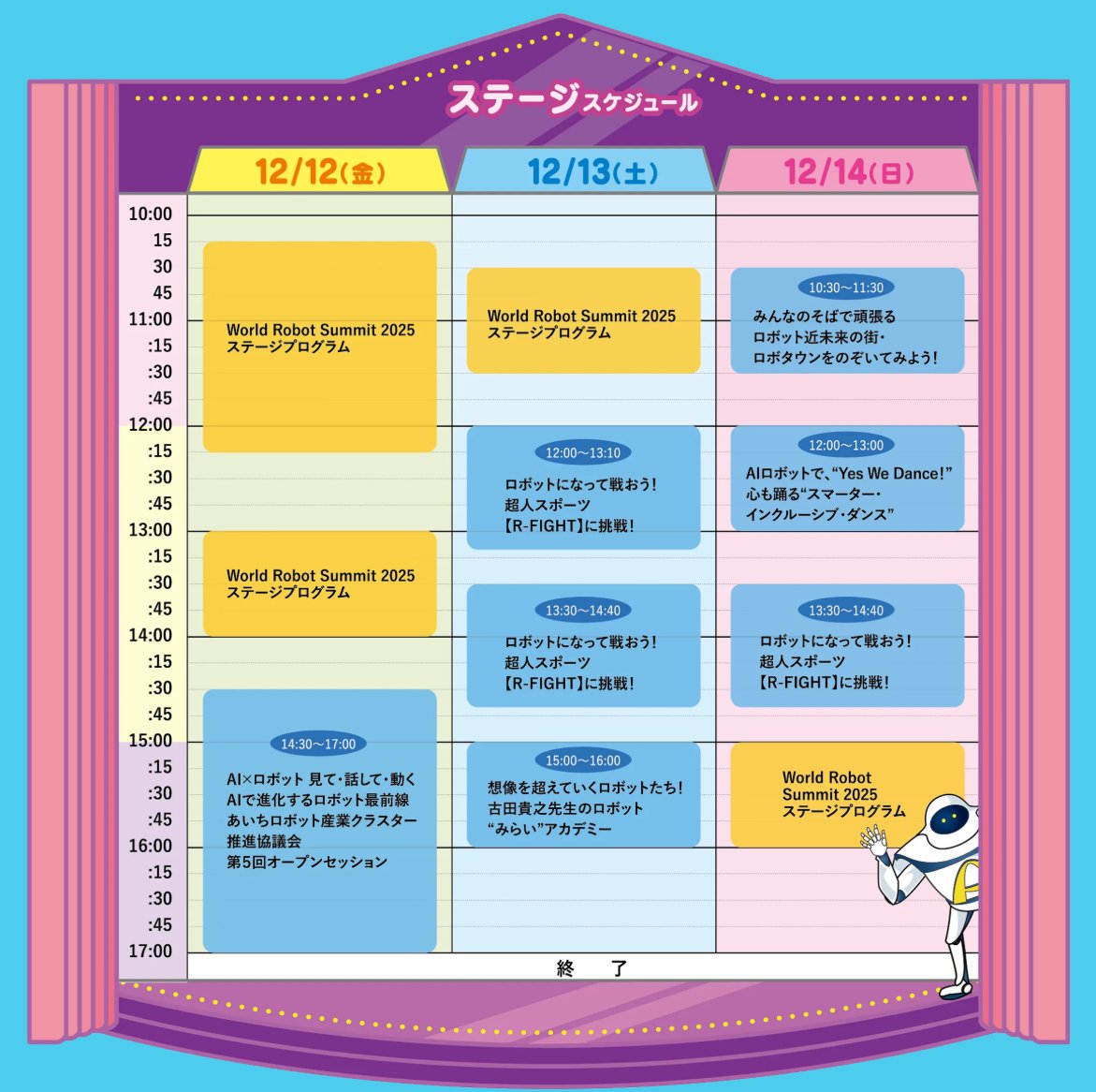aichi_robofest's tweet photo. 事前予約空き枠情報🥳
ステージ＆ロボラボ金曜日実施枠はまだ事前予約可能です！
土日が予約いっぱいで諦めた方、「あいちロボフェス」を最近知ってくださった方、ぜひご予約ください！ https://t.co/YqWv8saql5