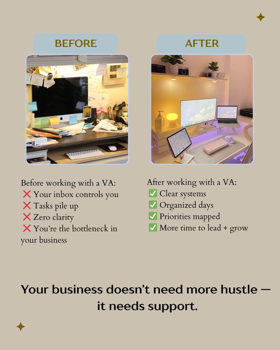 arleneagnir's tweet image. When you stop doing everything alone, everything begins to flow.

#AspireVirtualSolutions #DelegateToElevate #VAforEntrepreneurs #VirtualAssistantPH #BusinessClarity #SmallBusinessSupport #EntrepreneurLifePH #WorkSmartNotHard #ScaleYourBusiness #BusinessGrowthPH