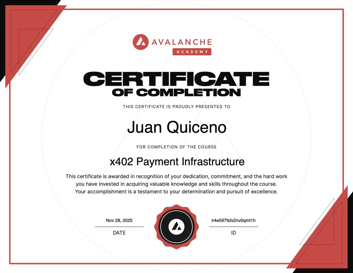 Cyber_paisa's tweet image. Now things just got real.
We’re officially in the x402 Avalanche hackathon: certified, prototype ready, and a real-world use case on deck.
The fun part starts now.
See you in the competition. 🚀

@AvaxTeam1 @avax @AvaxDevelopers