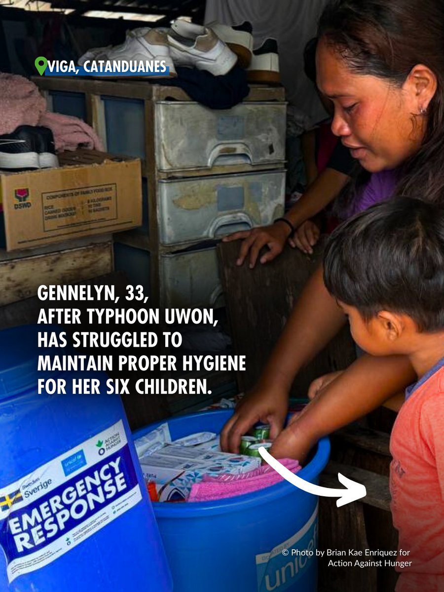 EndHungerPH's tweet image. 📢 Communities in Catanduanes urgently need support as #SupertyphoonUwan left many families with unsafe hygiene conditions. Action Against Hunger, @unicefphils, with support from @Sida, are distributing hygiene &amp;amp; water kits to help. #EmergencyResponse #HygieneMatters #EndHungerPH