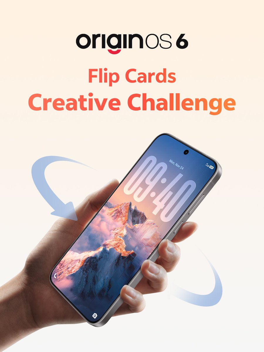 OriginOS_Global's tweet image. Challenge time! Show us your best Flip Cards. Tilt, record, and share to win Amazon Cards! Are you ready to flip the script? Join the #FlipCardsChallenge today! 👇#OriginOS6 #FlipCardsChallenge