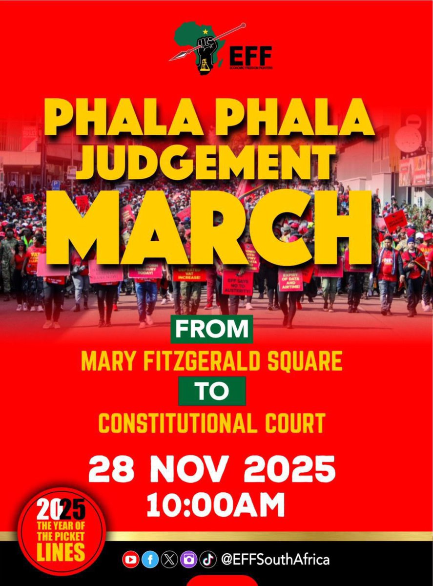 maxuvani's tweet image. ♦️Happening Today♦️

The Country has collapsed under Cyril Ramaphosa! 

Join Us As We Demand Accountability and the Release of the Phala Phala Judgment on the 28th of November 2025.

#ReleasePhalaPhalaJudgement